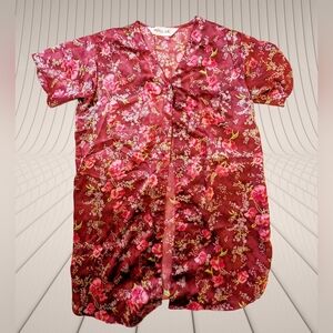 Winlar Caftan Night Gown Sleep Dress Miu Miu Red Floral Button Front One Size